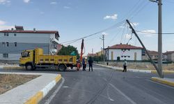Bor’da kamyon telefon direklerine çarptı