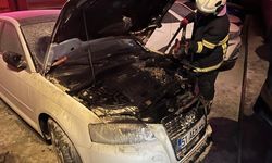 Niğde'de otoparkta park halindeki otomobil alevlere teslim oldu
