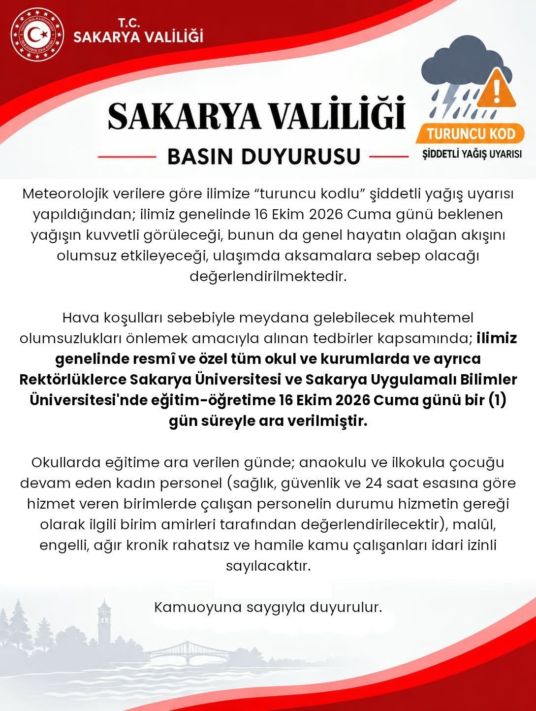 Sakarya Valiligi Basin Duyurusu